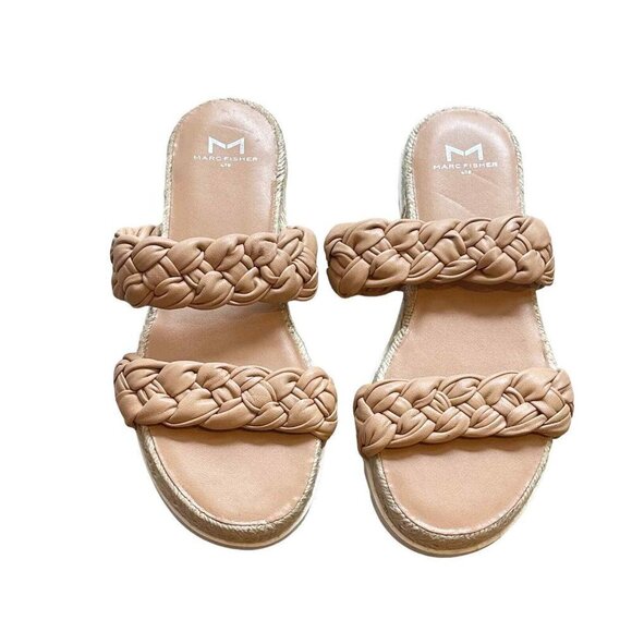 Marc Fisher Jaimee Espadrille Slide Sandal In Macaroon Leather 6B - Picture 7 of 9